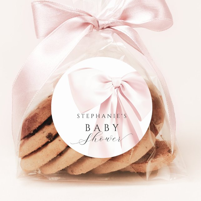 Pegatina Redonda Rubor Pink Bow Baby Shower (Subido por el creador)