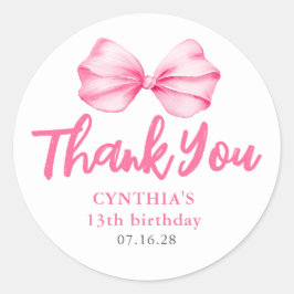 Pegatina Redonda Rubor Pink Bow Birthday Favorita Gracias