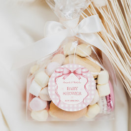 Pegatina Redonda Rubor Pink Bow Ribbon Baby Shower