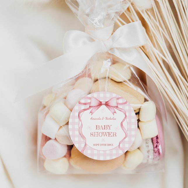 Pegatina Redonda Rubor Pink Bow Ribbon Baby Shower (Subido por el creador)