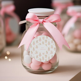 Pegatina Redonda Rubor Pink Bunny Rabbit Ballerina Baby Shower