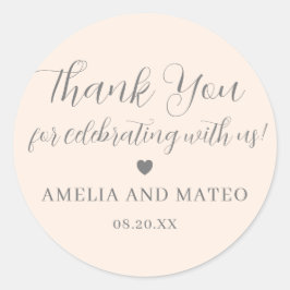 Pegatina Redonda Rubor Pink Calligraphy Boda Gracias Por Favor