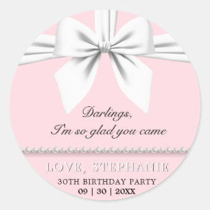 Pegatina Redonda Rubor Pink Elegant Cumpleaños Gracias