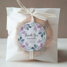 Pegatina Redonda Rubor Pink floral acuarela Gracias