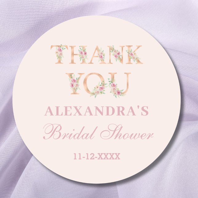 Pegatina Redonda Rubor Pink Floral Bridal Shower (Subido por el creador)