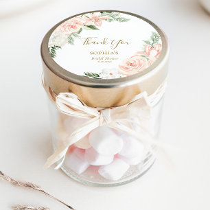 Pegatina Redonda Rubor Pink Floral Bridal Shower Favor Gracias