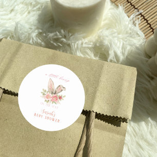 Pegatina Redonda Rubor Pink Floral Bunny ears Baby Shower