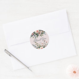 Pegatina Redonda Rubor Pink Floral Watercolor Gracias