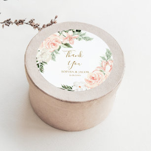 Pegatina Redonda Rubor Pink Floral Wedding Favor de ti