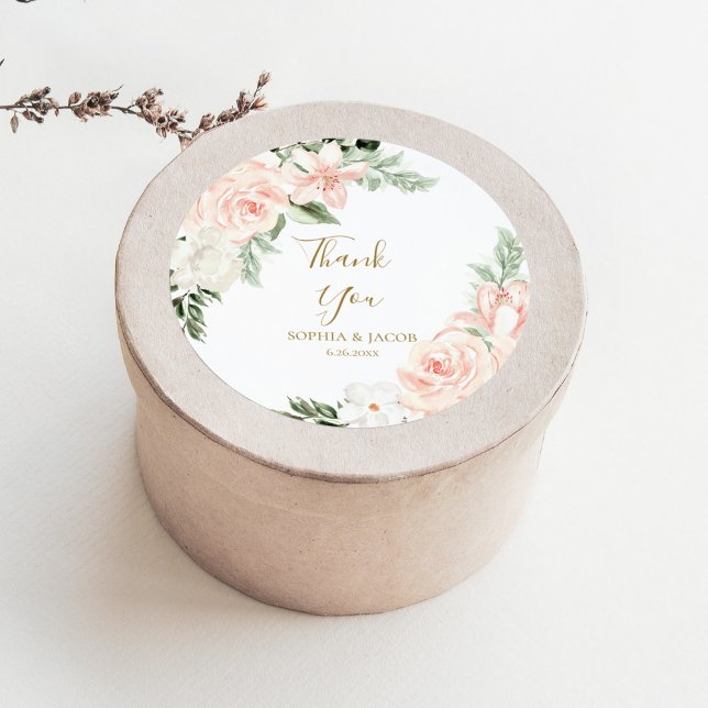 Pegatina Redonda Rubor Pink Floral Wedding Favor de ti (Subido por el creador)
