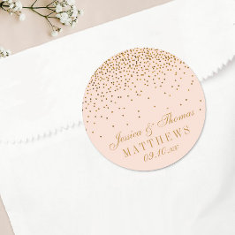 Pegatina Redonda Rubor Pink & Gold Confetti Wedding Favor