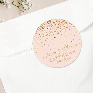 Pegatina Redonda Rubor Pink & Gold Confetti Wedding Favor