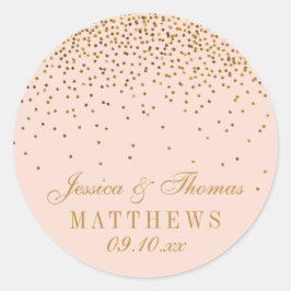 Pegatina Redonda Rubor Pink & Gold Confetti Wedding Favor