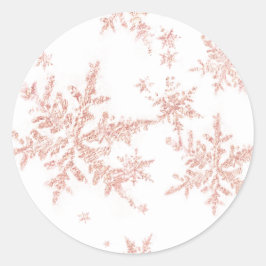 Pegatina Redonda Rubor Pink Gold Snowflakes White