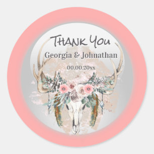 Pegatina Redonda Rubor pink green stag antlers rosa boho gracias