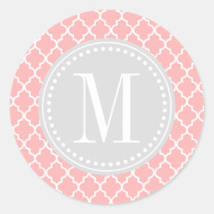 Pegatina Redonda Rubor Pink Moroccan Tiles Lattice Personalizado