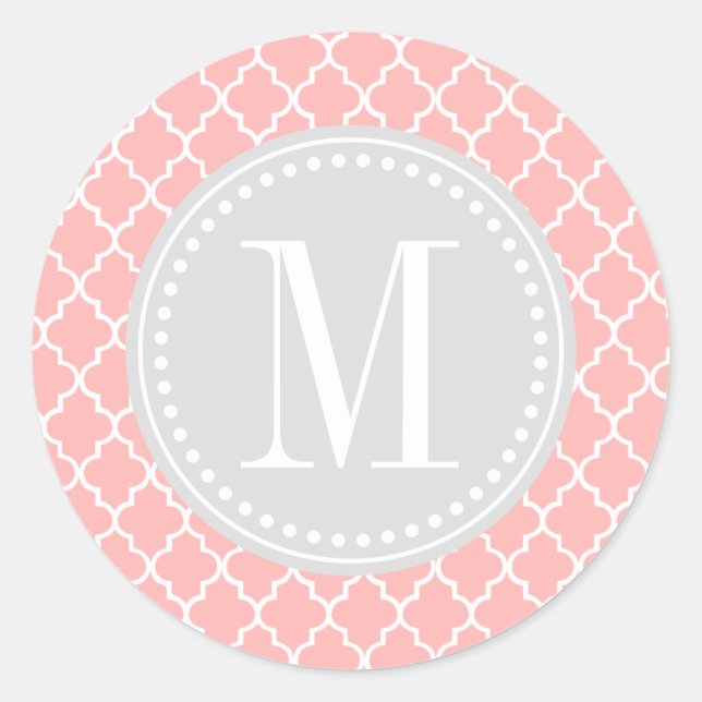 Pegatina Redonda Rubor Pink Moroccan Tiles Lattice Personalizado (Anverso)