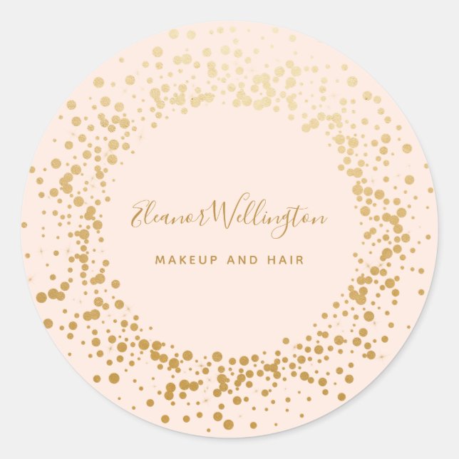 Pegatina Redonda Rubor Pink Ombre Gold Confetti Dots Creative (Anverso)
