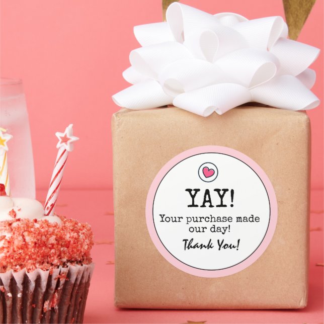 Pegatina Redonda Rubor Pink Retro con Heart Business Gracias (Fiesta)