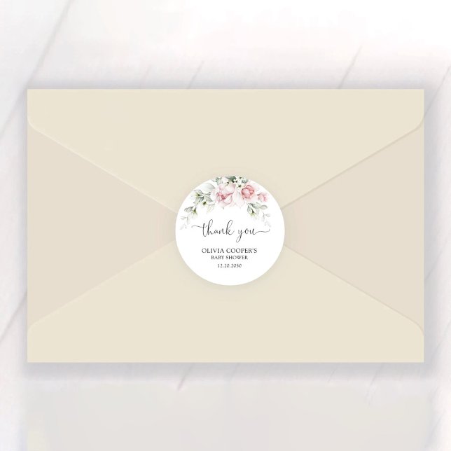 Pegatina Redonda Rubor Pink Roses Baby Shower Classic Round Pegatin (Subido por el creador)