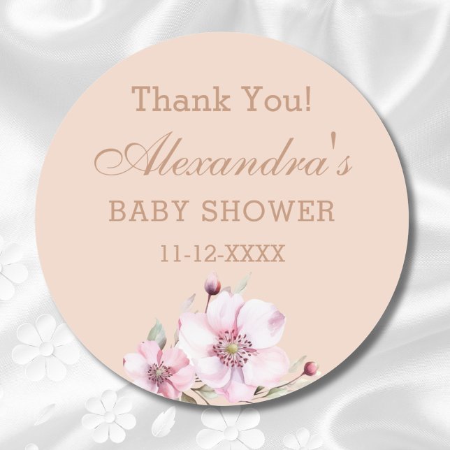 Pegatina Redonda Rubor Pink Roses Floral Baby Shower Gracias (Subido por el creador)