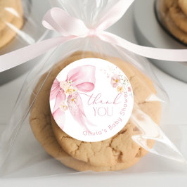 Pegatina Redonda Rubor Pink Wildflower Bow Gracias