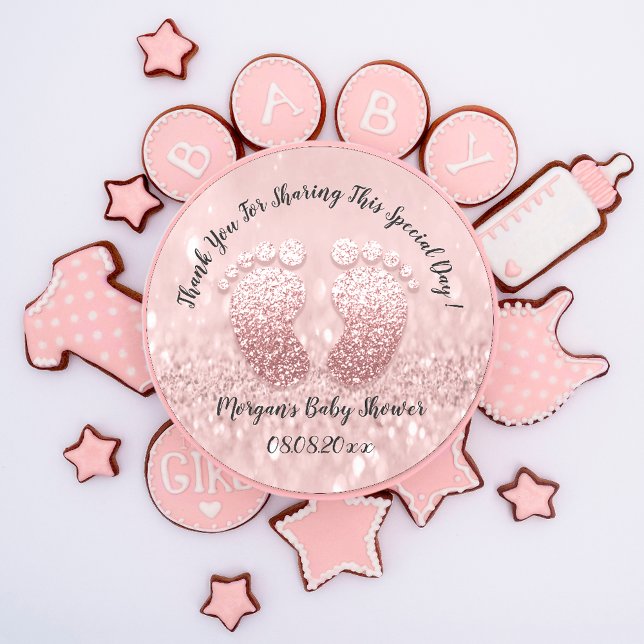 Pegatina Redonda Rubor Purpurina Feet Baby Shower Favor Gracias (Blush Glitter Feet Baby Shower Favor Thank You Classic Round Sticker)