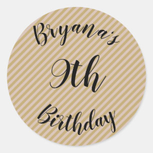 Pegatina Redonda Rubor Rosa Beige y Dorado Claro Rayas Fiesta