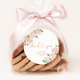 Pegatina Redonda Rubor rosa floral gracias