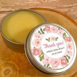 Pegatina Redonda Rubor Rosa Watercolor Floral Baby Shower