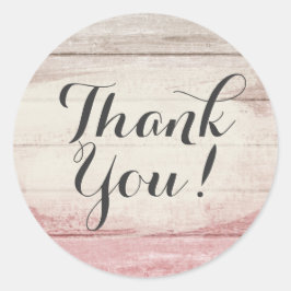 Pegatina Redonda Rubor Rústico Wood Rosa Ombre Shabby Gracias