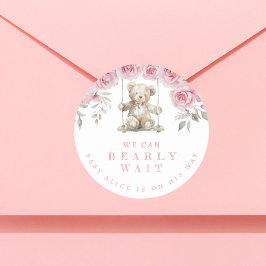 Pegatina Redonda Rubor Teddy Bear Podemos Esperar A Baby Shower