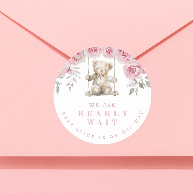 Pegatina Redonda Rubor Teddy Bear Podemos Esperar A Baby Shower (Subido por el creador)