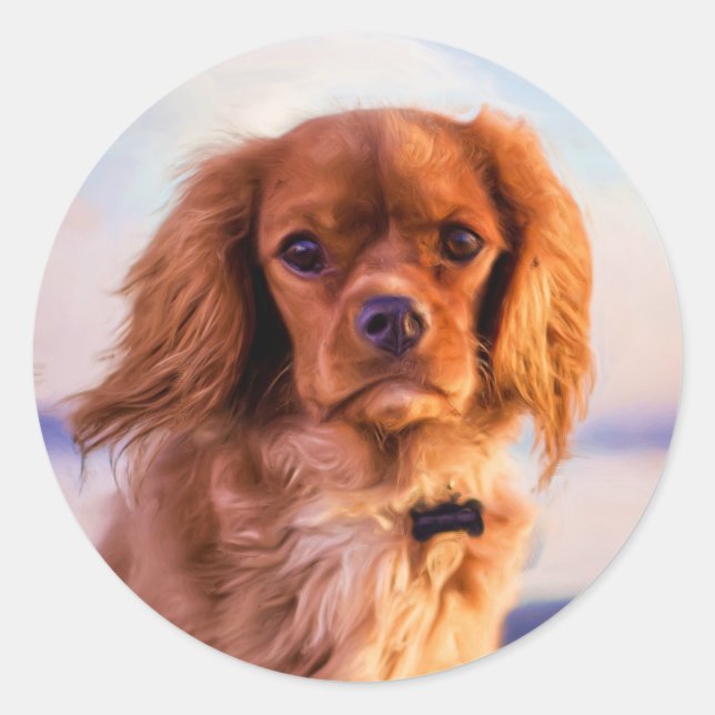 Pegatina Redonda Ruby Cavalier King Charles Spaniel Dog (Anverso)