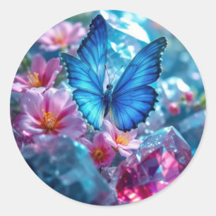 Pegatina Redonda Ruby Crystals Garden Butterfly