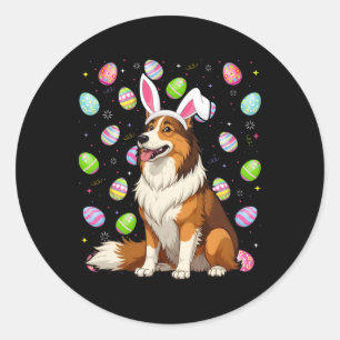 Pegatina Redonda Ruda Perro de Collie Semana Santa Huevos Caza Cone