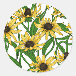 Pegatina Redonda Rudbekia amarilla sobre blanco