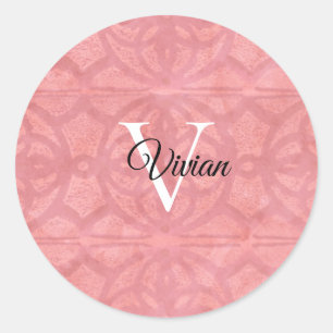 Pegatina Redonda Ruddy Pink Water Batik Monograma Nombre
