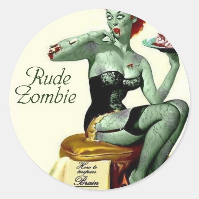 Pegatina Redonda Rude Zombie "The First Bite" (Anverso)