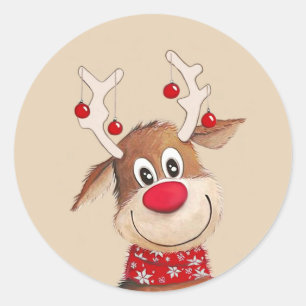 Pegatina Redonda Rudolph el arte de los Navidades renos