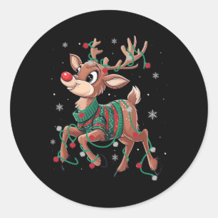 Pegatina Redonda Rudolph La Nariz Roja Reno Para Niños Y Cristma