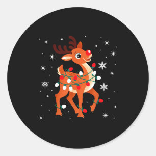 Pegatina Redonda Rudolph La Nariz Roja Reno Para Niños Y Navidad