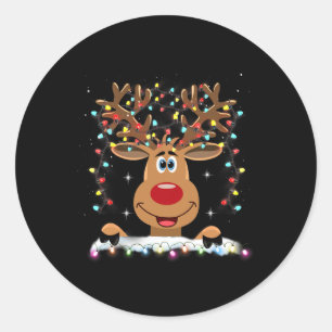 Pegatina Redonda Rudolph Nariz Roja Reno Santa Navidad 1