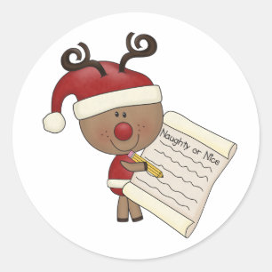Pegatina Redonda Rudy Reindeer Naughty o Nic