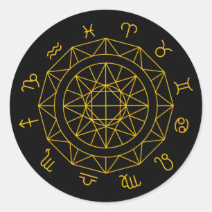 Pegatina Redonda Rueda Astrológica del Signo Zodiacal