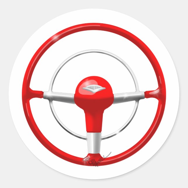 Pegatina Redonda Rueda de la dirección roja de Chevy 1955 (Anverso)