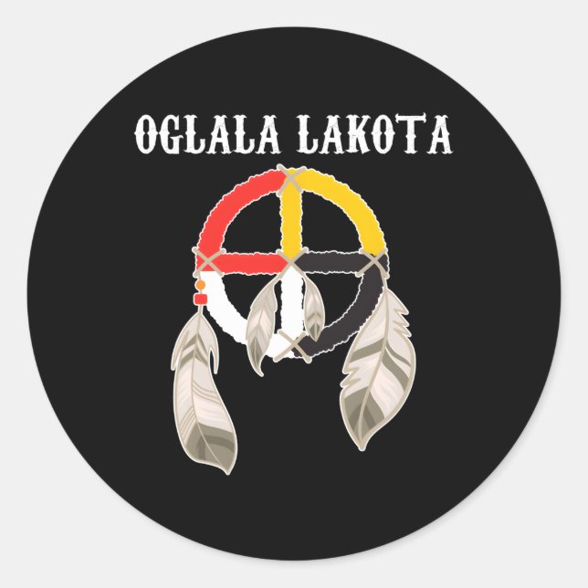 Pegatina Redonda Rueda de la medicina de Dakota del Sur Oglala Lako (Anverso)