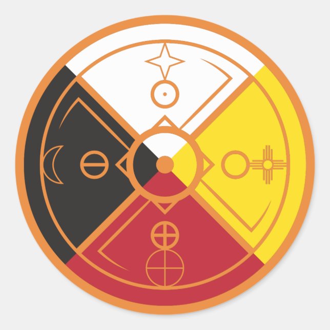 Pegatina Redonda Rueda de la medicina del gancho sagrado (Anverso)