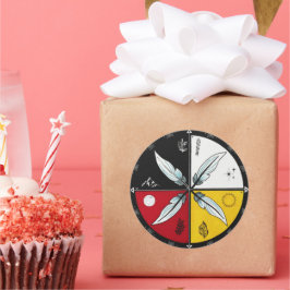 Pegatina Redonda Rueda de la medicina Mandala Ronda indígena