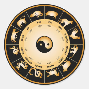 Pegatina Redonda Rueda de zodiac china
